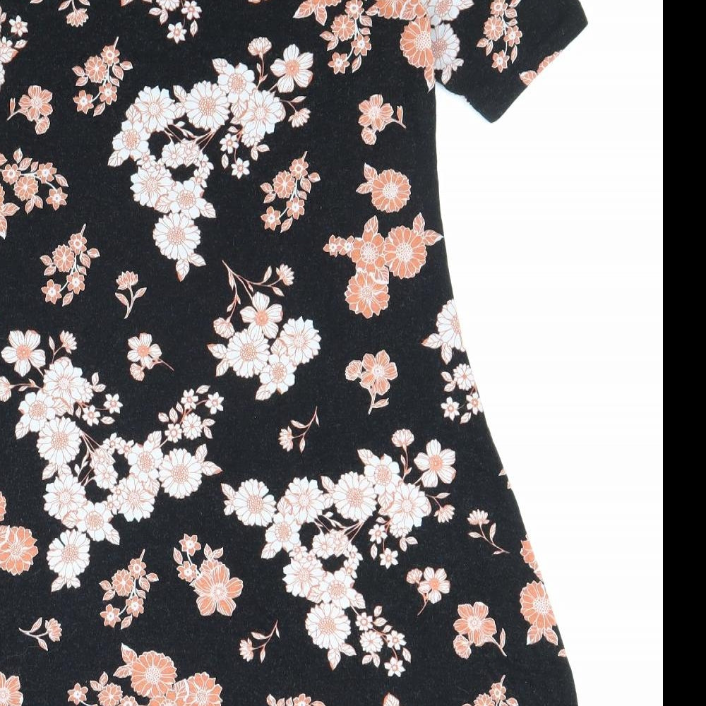 F&F Womens Black Floral Viscose A-Line Size 6 Round Neck Pullover