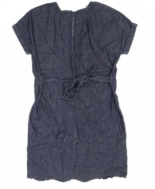 NEXT Womens Blue Cotton Shift Size 12 Round Neck Button