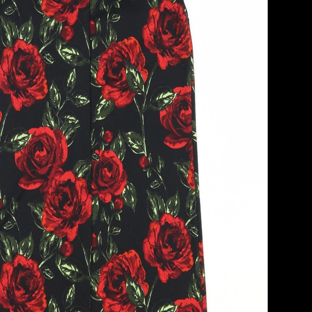TU Womens Black Floral Polyester Sheath Size 8 Mock Neck Zip - Roses