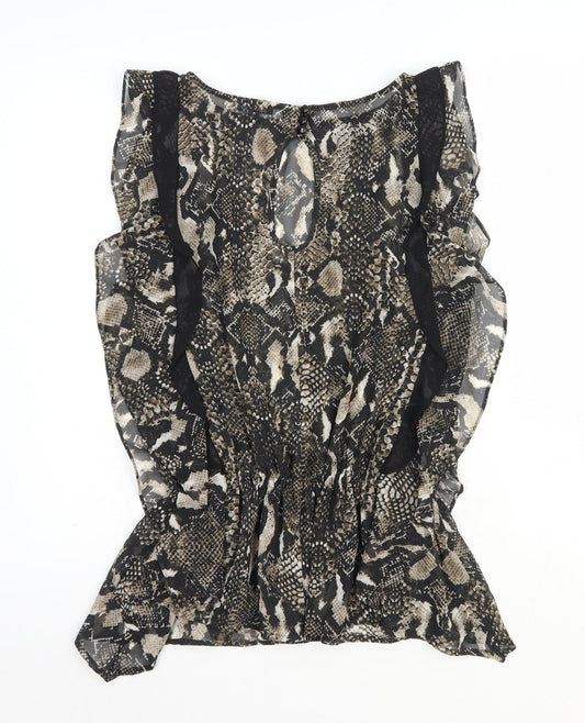 Limited Collection Womens Black Animal Print Polyester Basic Blouse Size 10 Boat Neck - Snake Skin Print