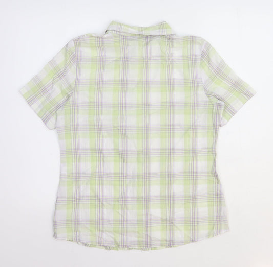 EWM Womens Green Check Polyester Basic Button-Up Size 12 Collared