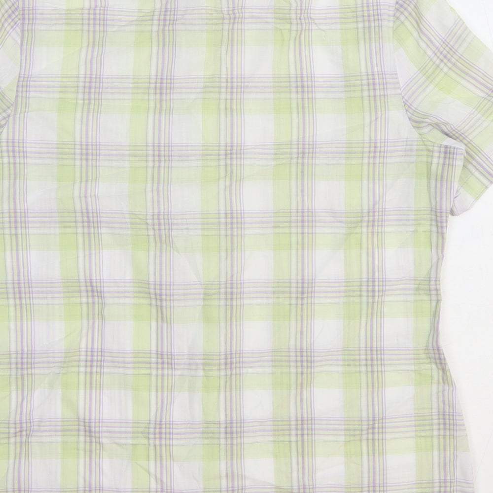 EWM Womens Green Check Polyester Basic Button-Up Size 12 Collared