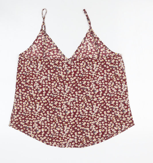 SheIn Womens Red Floral Polyester Camisole Blouse Size M V-Neck
