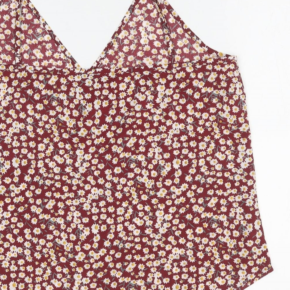 SheIn Womens Red Floral Polyester Camisole Blouse Size M V-Neck