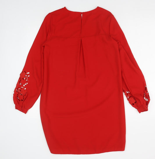 H&M Womens Red Polyester Shift Size 6 Round Neck Button