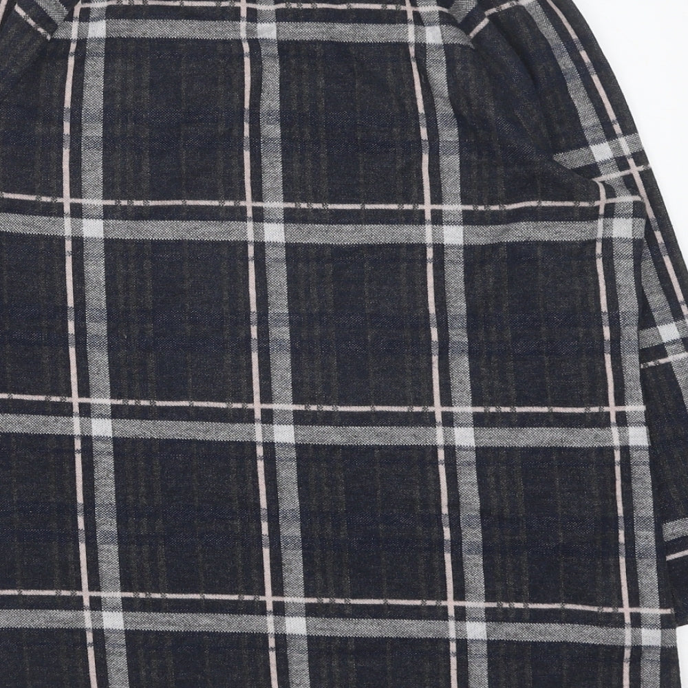 TU Womens Black Plaid Polyester Basic Blouse Size 14 Scoop Neck