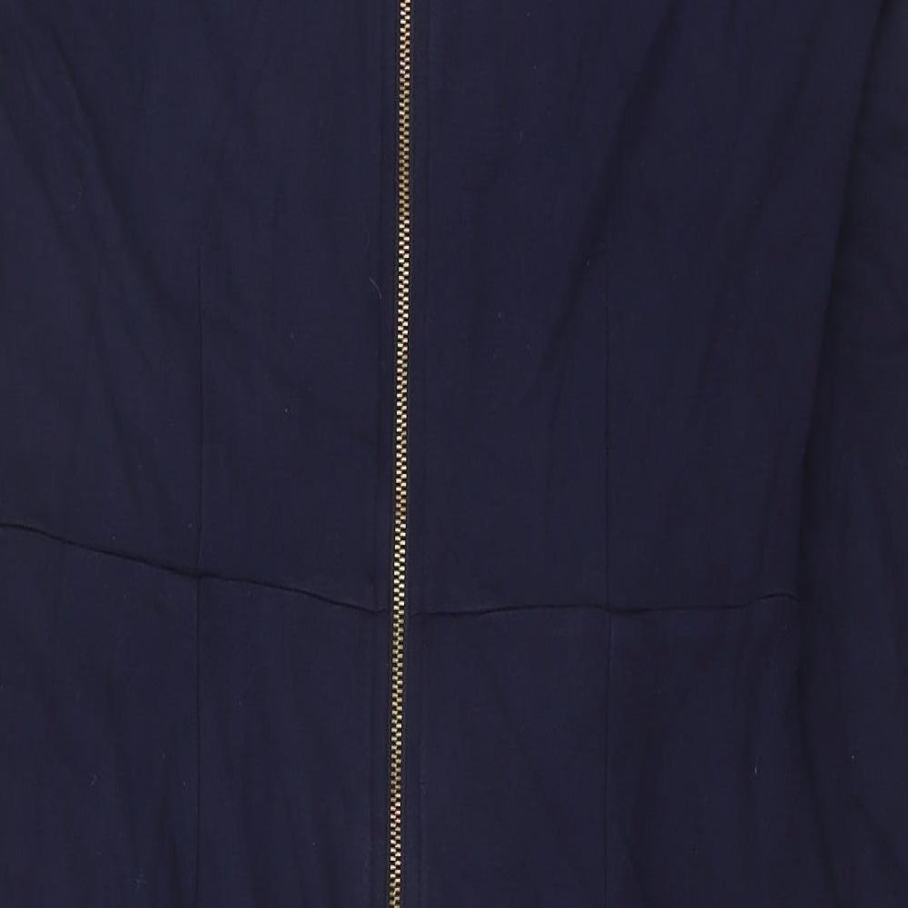 Debenhams Womens Blue Viscose Pencil Dress Size 12 V-Neck Zip