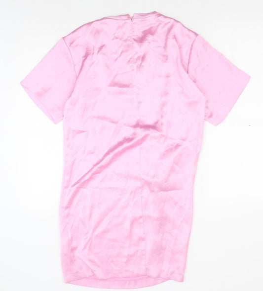 Zara Womens Pink Polyester T-Shirt Dress Size M Crew Neck Zip - Twist Detail