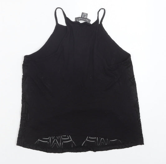 Primark Womens Black Geometric Polyester Basic Tank Size 6 Round Neck