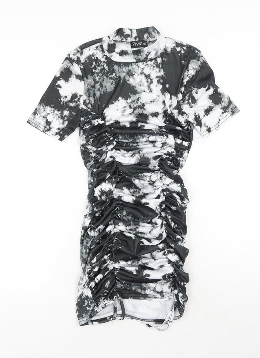Vivichi Womens Grey Tie Dye Polyester Bodycon Size S Mock Neck Pullover
