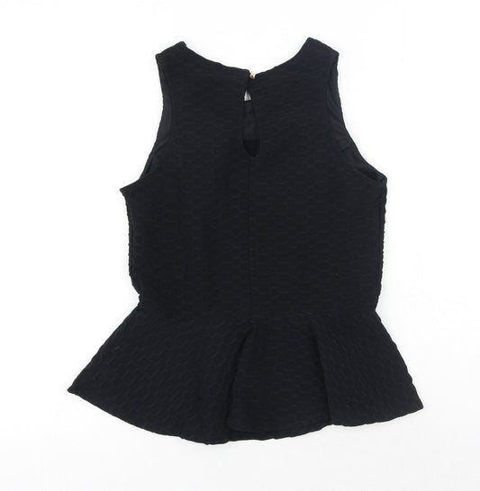 Miss Selfridge Womens Black Polyester Basic Blouse Size 10 Round Neck