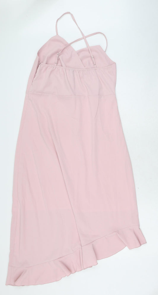 SheIn Womens Pink Polyester A-Line Size L V-Neck Pullover