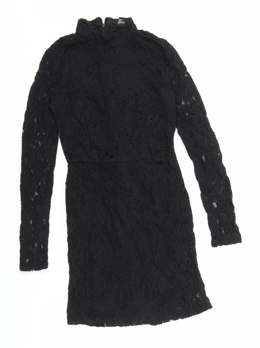 Forever 21 Womens Black Cotton Bodycon Size S Mock Neck Zip