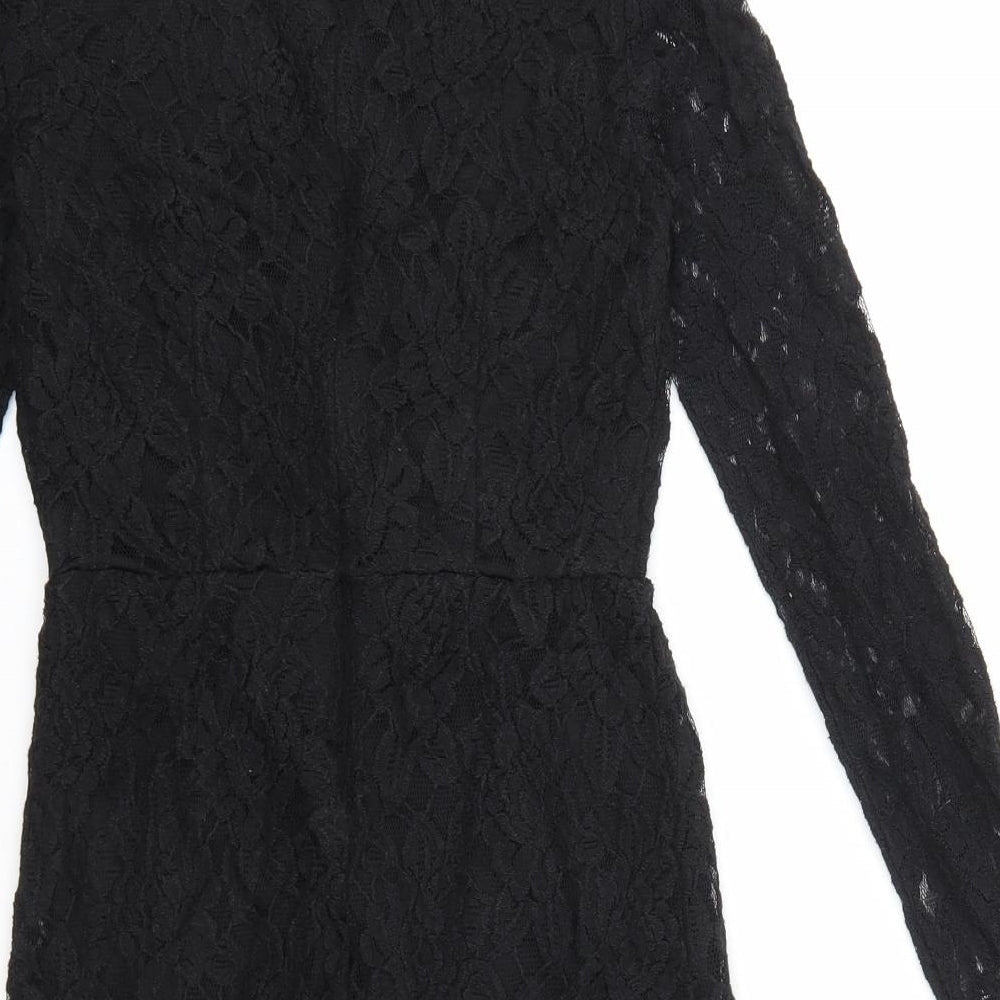 FOREVER 21 Womens Black Cotton Bodycon Size S Mock Neck Zip