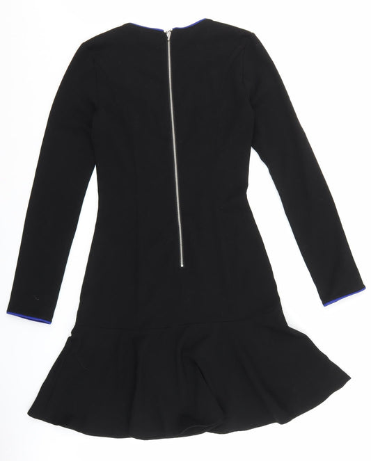 H&M Womens Black Polyester A-Line Size 6 Round Neck Zip