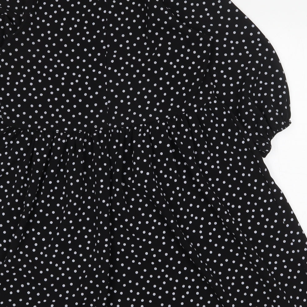 Boohoo Womens Black Polka Dot Polyester Trapeze & Swing Size 6 Round Neck Button