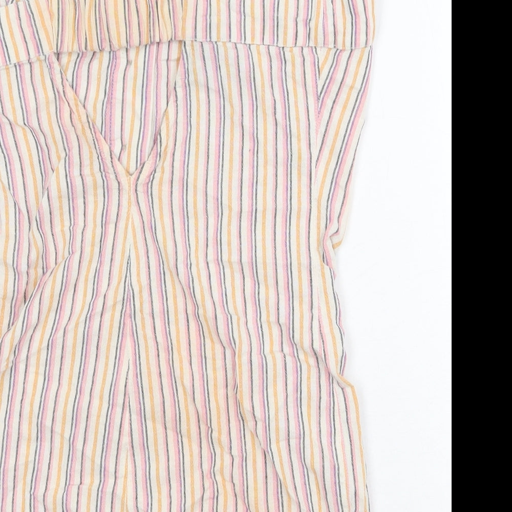 Topshop Womens Multicoloured Striped 100% Cotton Playsuit One-Piece Size 8 Button