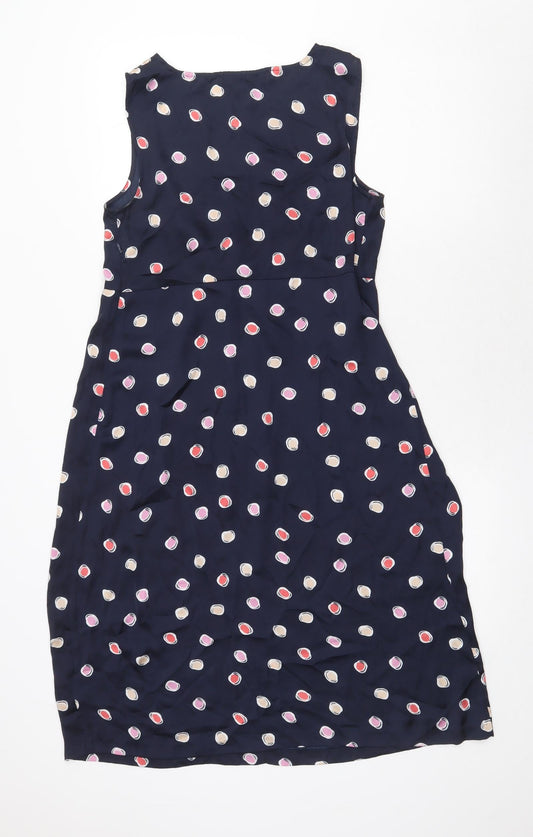 Clements Ribeiro Womens Blue Geometric Polyester A-Line Size 12 V-Neck Zip