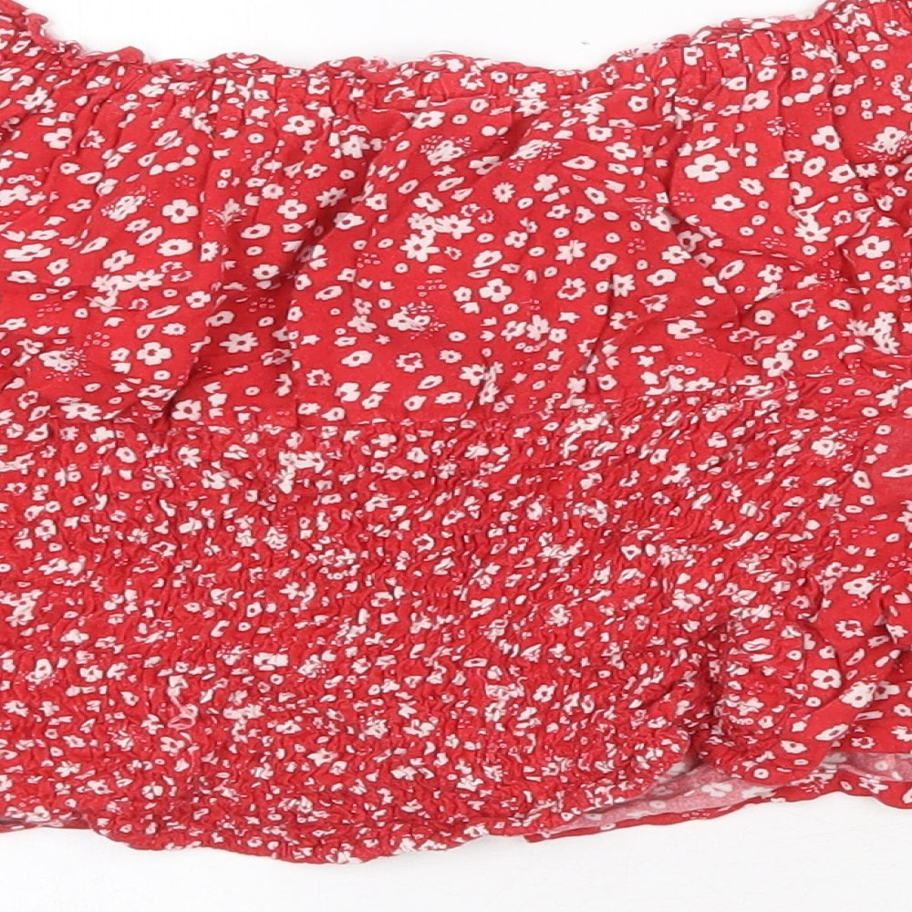 Beyond Words Womens Red Floral Viscose Cropped Blouse Size M Off the Shoulder - Bardot