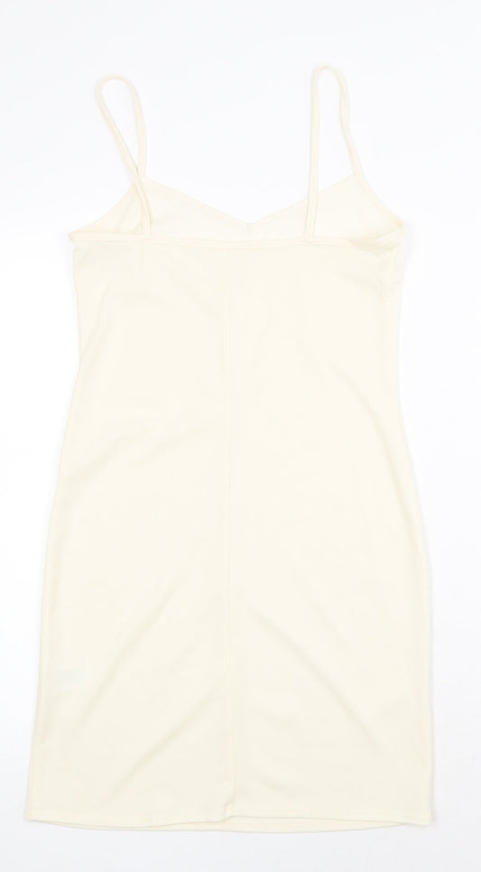 Primark Womens Beige Polyester Slip Dress Size 4 V-Neck Pullover