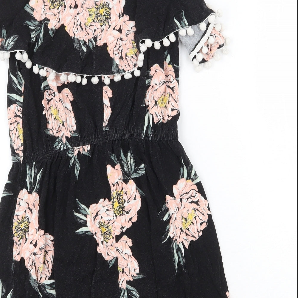 Select Womens Black Floral Viscose Playsuit One-Piece Size 8 Pullover