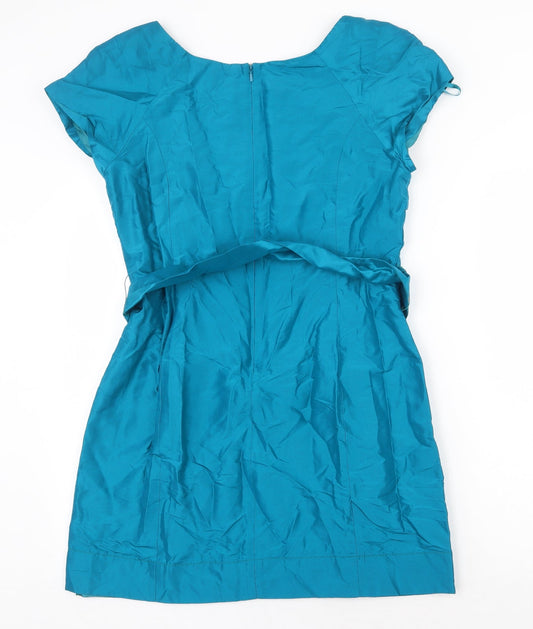 Coast Womens Green Silk A-Line Size 12 V-Neck Zip