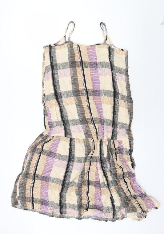 Marks and Spencer Womens Multicoloured Plaid Viscose Slip Dress Size 12 Round Neck Pullover