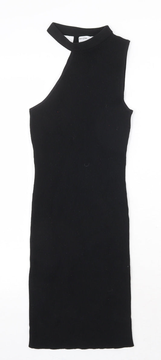 Bershka Womens Black Polyester Bodycon Size M Round Neck Pullover - Ribbed