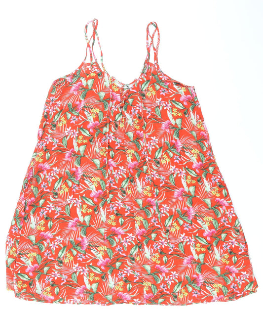 F&F Womens Red Floral Viscose A-Line Size S Scoop Neck Tie