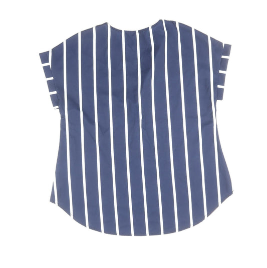 SheIn Womens Blue Striped Polyester Basic Blouse Size S V-Neck