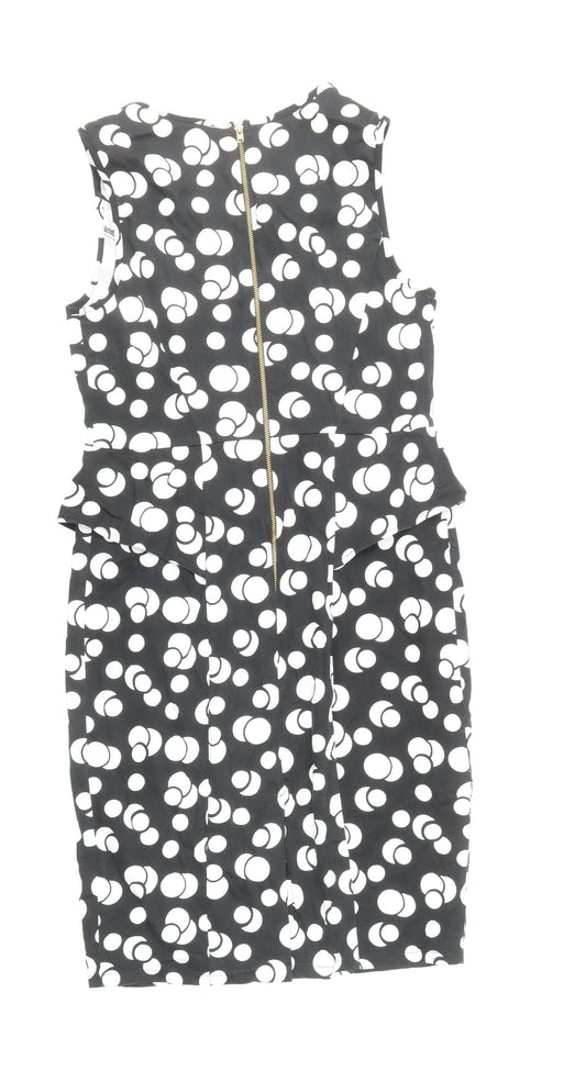 George Womens Black Polka Dot Cotton Shift Size 12 Boat Neck Zip