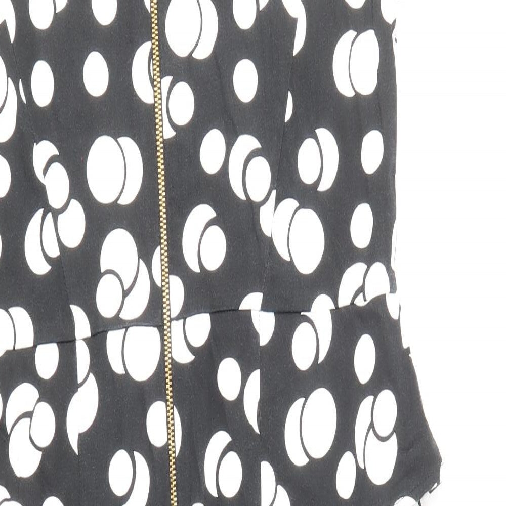 George Womens Black Polka Dot Cotton Shift Size 12 Boat Neck Zip