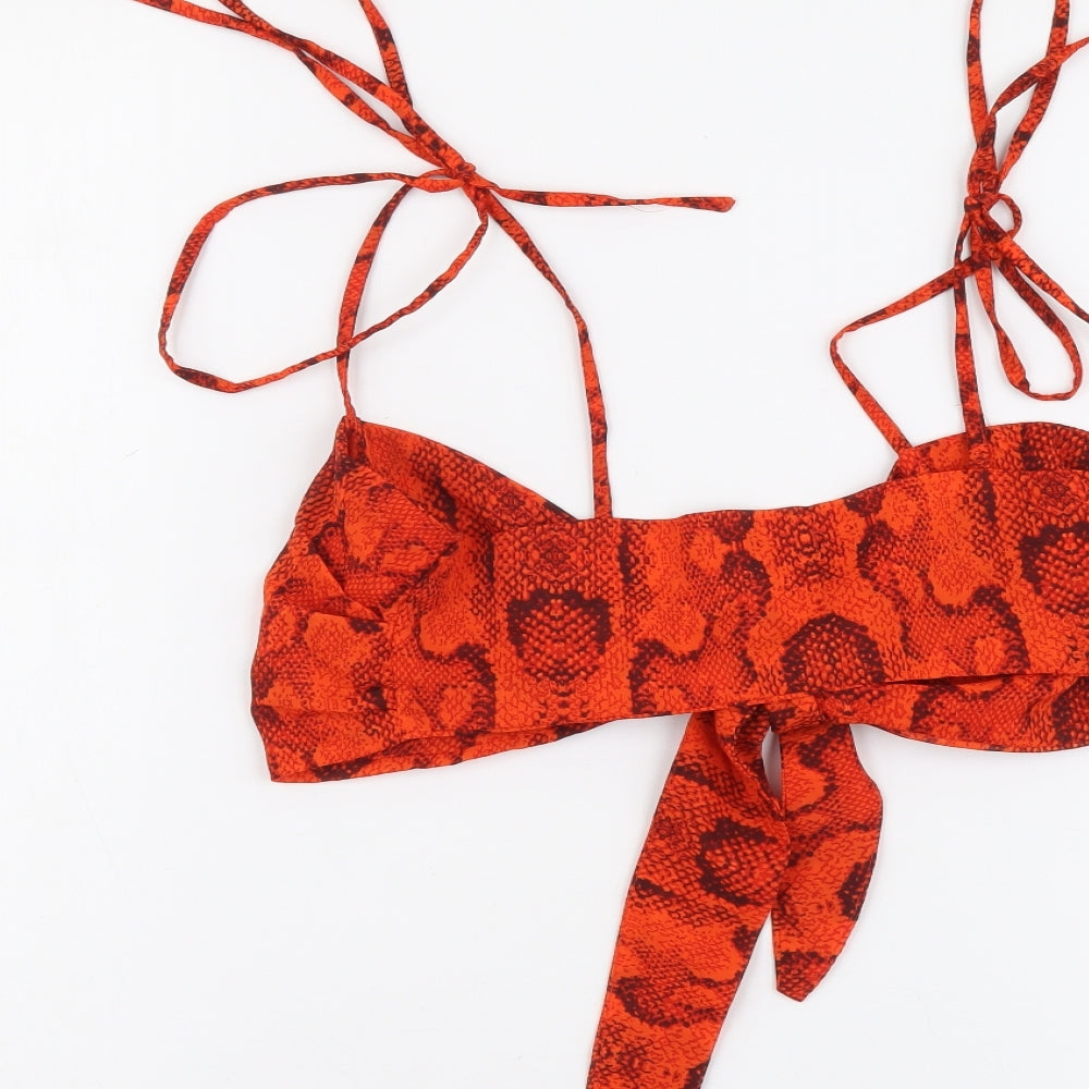 Boohoo Womens Orange Animal Print Polyester Cropped Blouse Size M Sweetheart