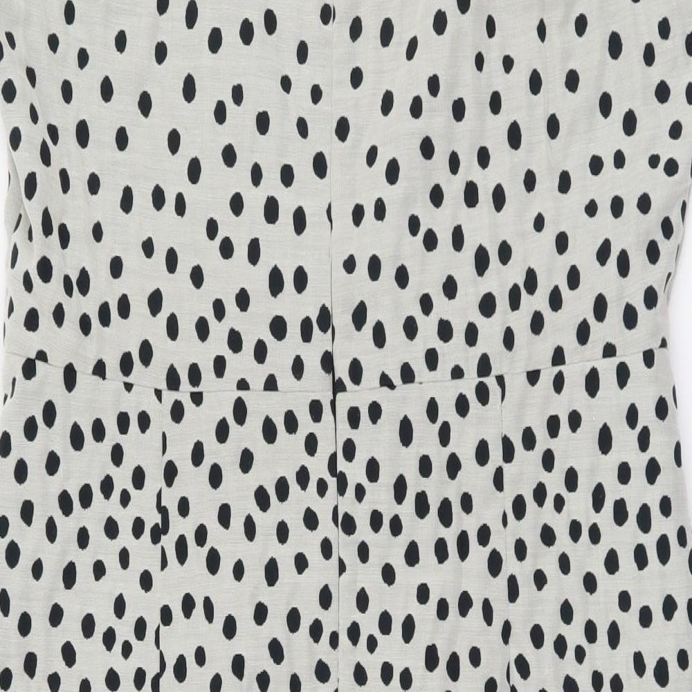 Basque Womens Beige Polka Dot Cotton Pencil Dress Size 14 Scoop Neck Zip