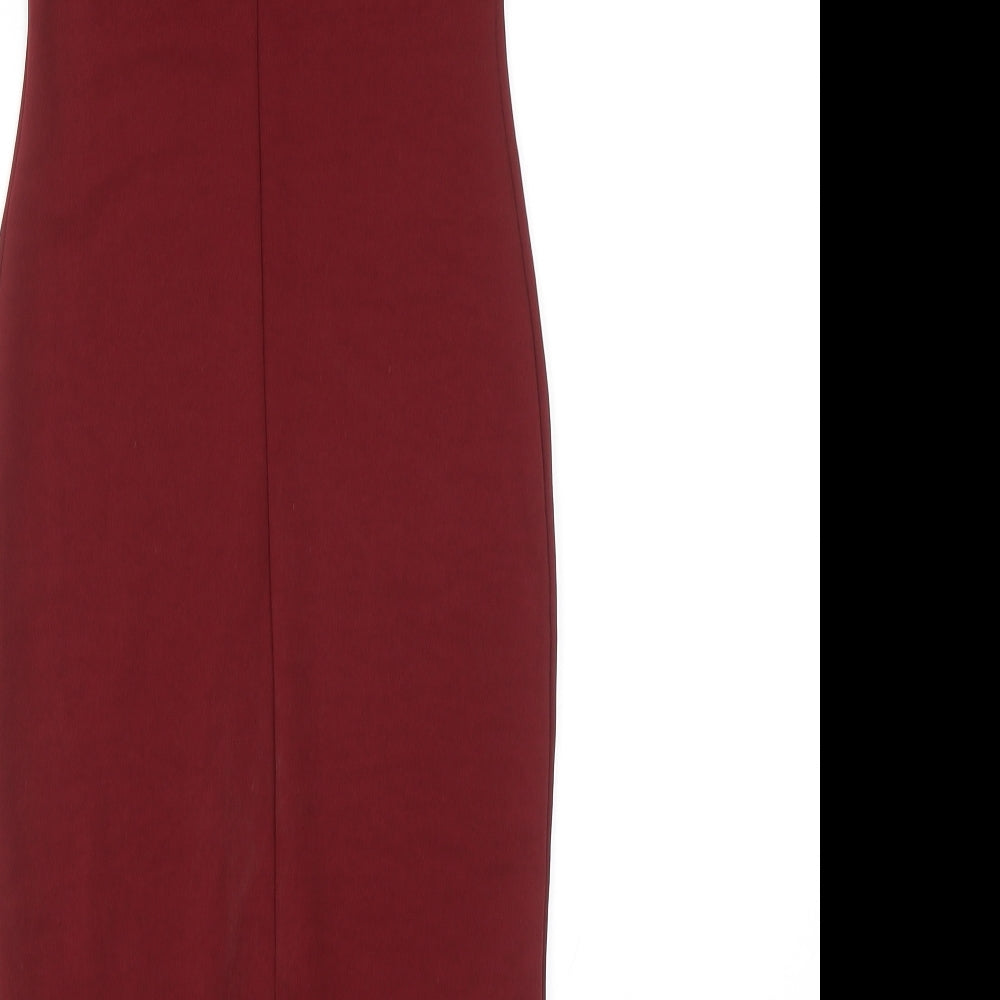 PRETTYLITTLETHING Womens Red Polyester Pencil Dress Size 8 Off the Shoulder Pullover