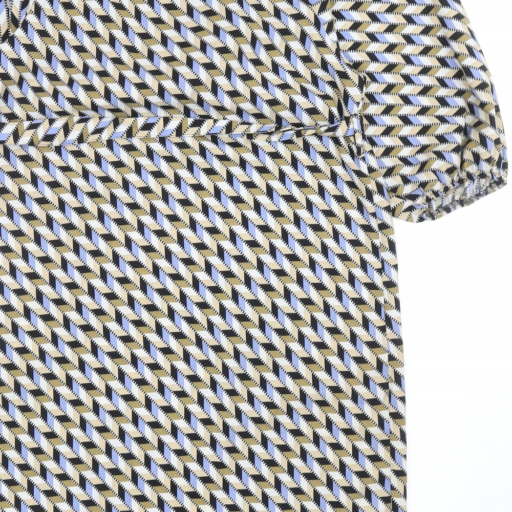 Primark Womens Multicoloured Geometric Polyester Sheath Size 10 V-Neck Pullover