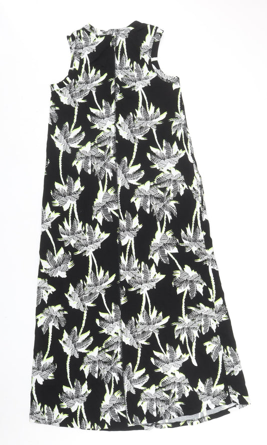 Marks and Spencer Womens Black Floral Cotton A-Line Size 8 Round Neck Pullover