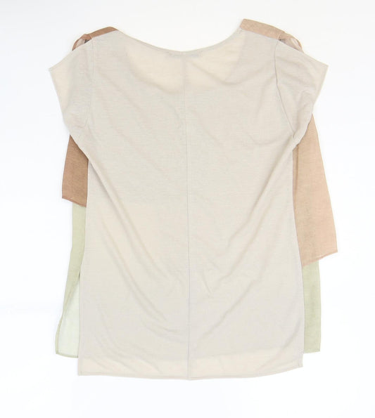 Zara Womens Brown Polyester Basic T-Shirt Size S Scoop Neck