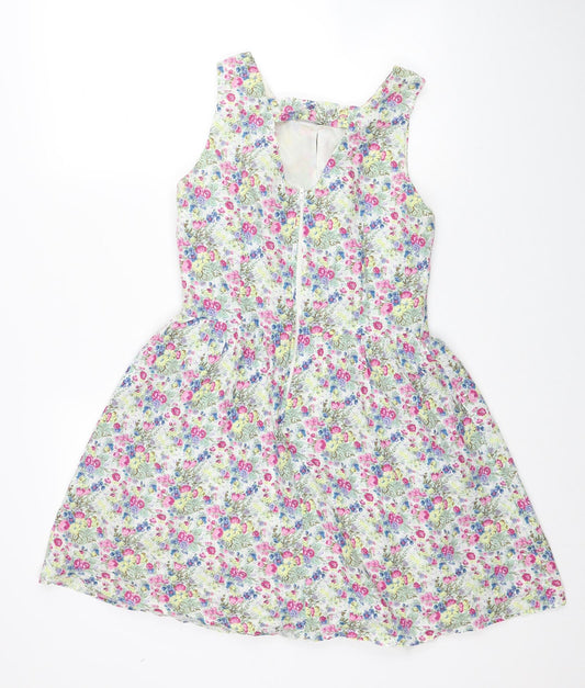 Be Beau Womens Multicoloured Floral Cotton Fit & Flare Size 10 Boat Neck Zip