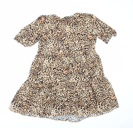 F&F Womens Brown Animal Print Viscose A-Line Size 10 Scoop Neck Pullover - Leopard Print