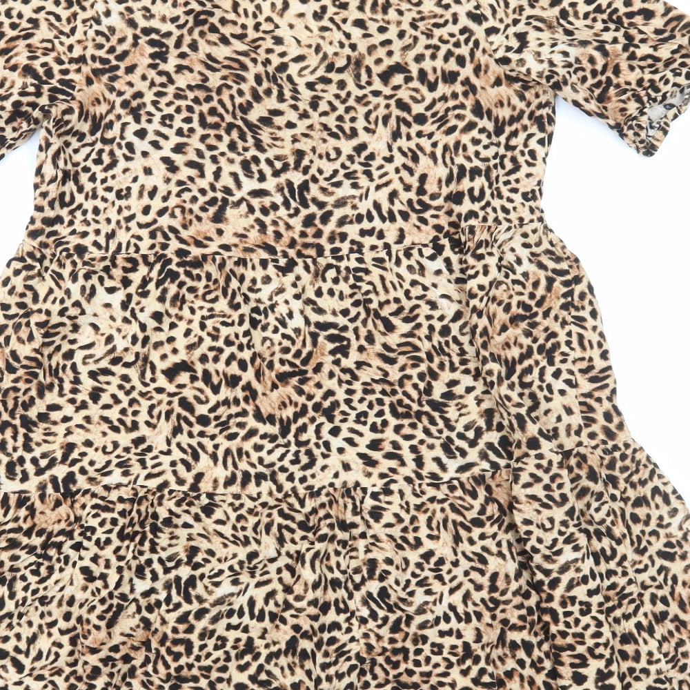 F&F Womens Brown Animal Print Viscose A-Line Size 10 Scoop Neck Pullover - Leopard Print