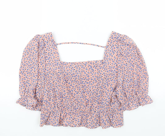 Womens UK Size L Pieces Pink Cropped Blouse