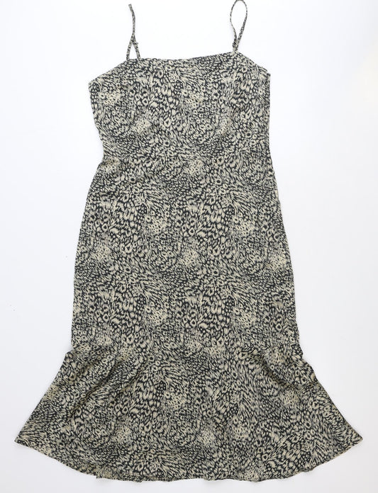 Oasis Womens Beige Animal Print Polyester A-Line Size 12 Square Neck Zip - Leopard Print