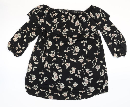 Glamorous Womens Black Floral Polyester Shift Size S Off the Shoulder Pullover