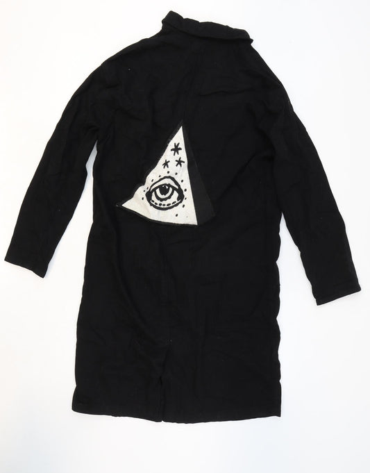 Topshop Womens Black Cotton Shirt Dress Size 8 Collared Button - Eye