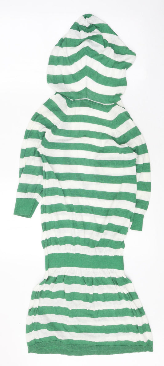 Miss Selfridge Womens Green Striped Ramie Jumper Dress Size 8 V-Neck Pullover