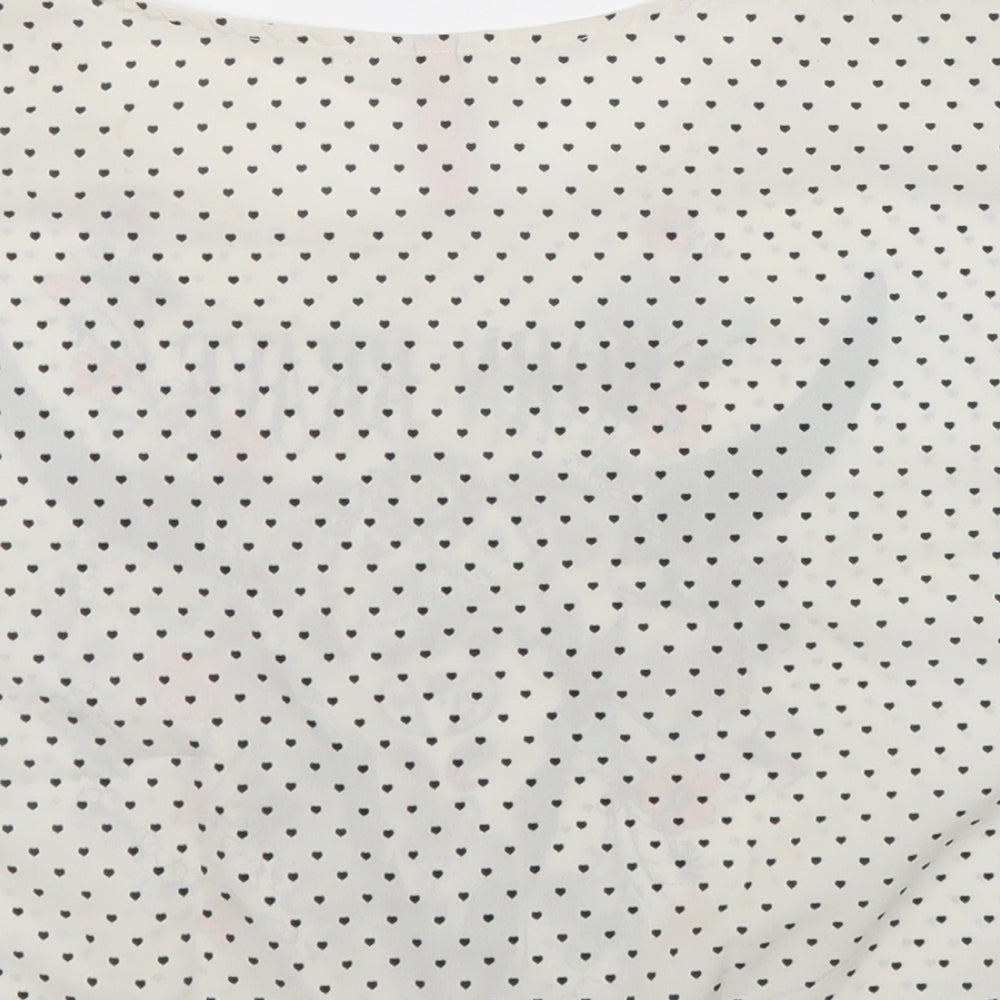 Bershka Girls White Polka Dot Polyester Cropped T-Shirt Size S Round Neck Pullover