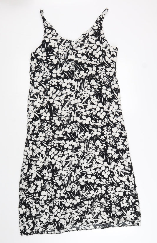 Primark Womens Black Floral Viscose A-Line Size 10 Scoop Neck Pullover