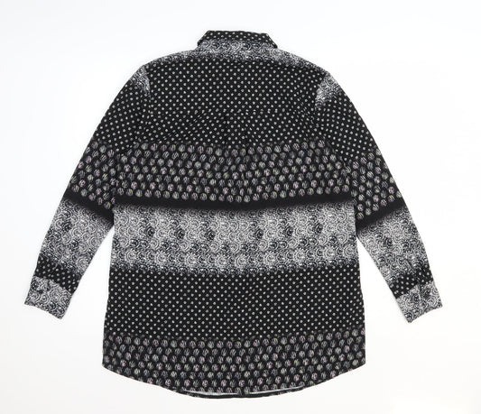 Topshop Womens Black Geometric Polyester Basic Button-Up Size 8 V-Neck