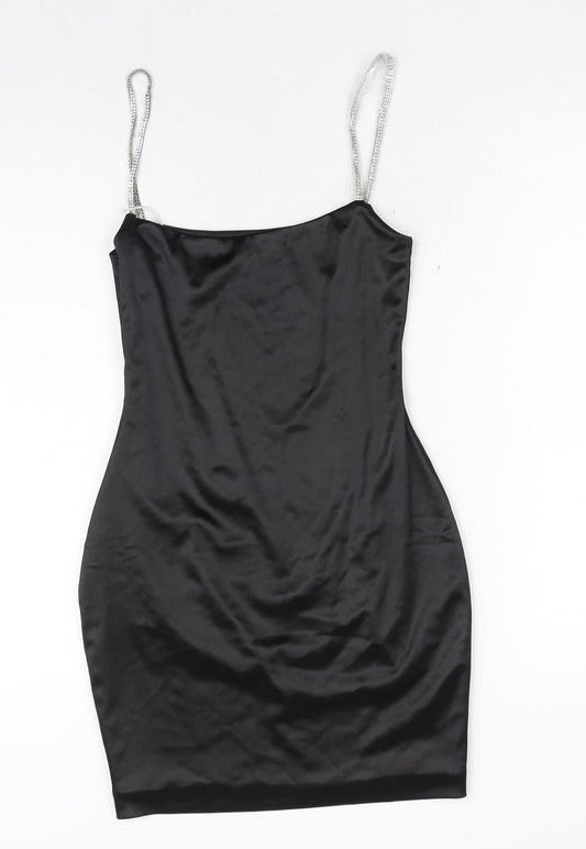 Meshki Womens Black Polyester Bodycon Size S Round Neck Zip